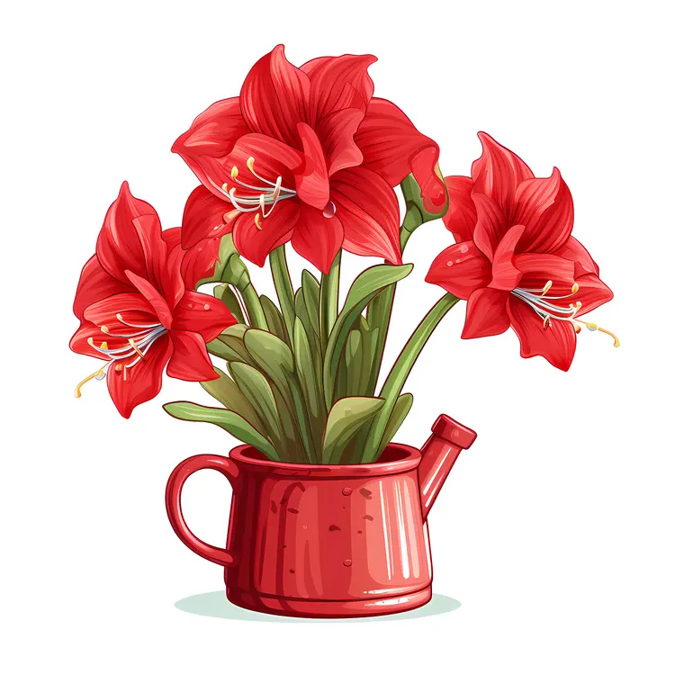 Red Flowers in a Red Watering Can
