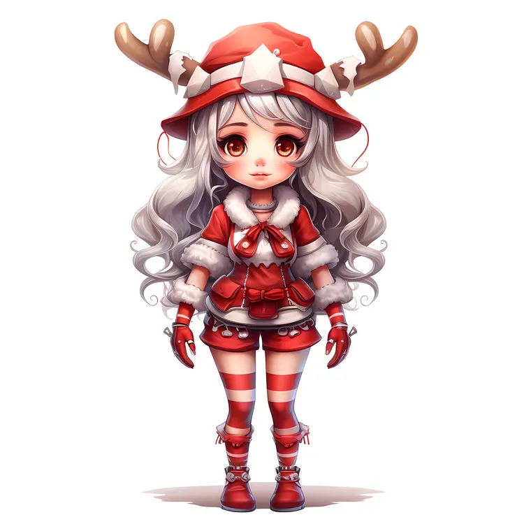 Cute Girl in Christmas Outfit with Antlers