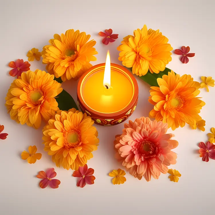 Diya Lamp with Yellow Flowers