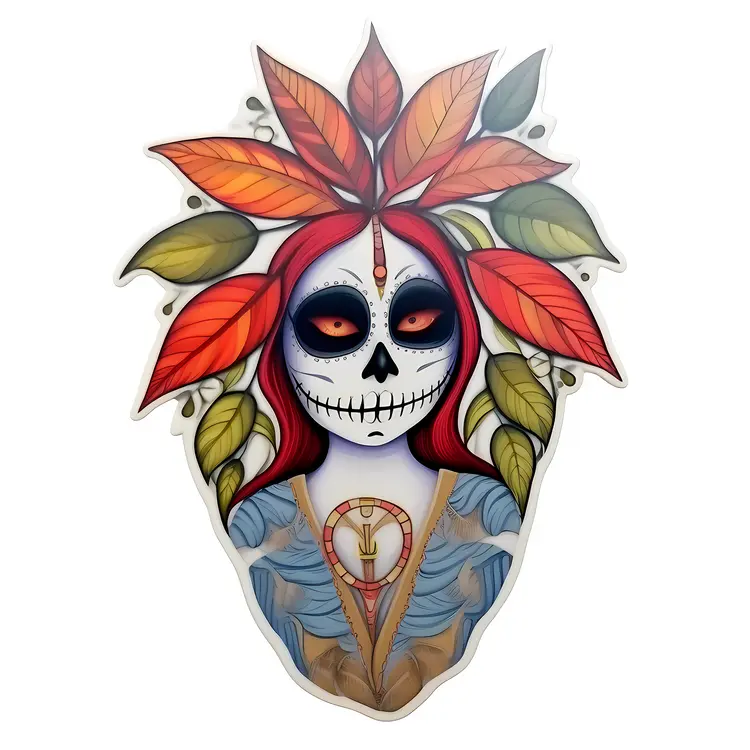 Colorful Sugar Skull with Floral Decoration for Day of the Dead