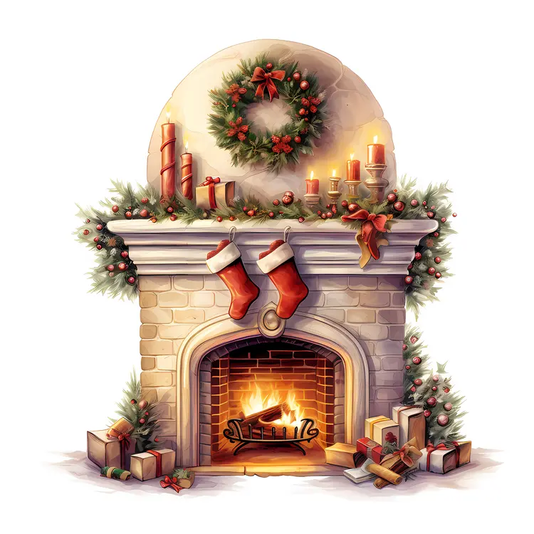 Cozy Christmas Fireplace with Stockings