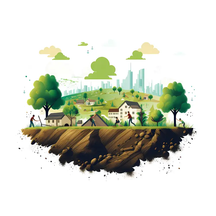 Village with Houses and Trees