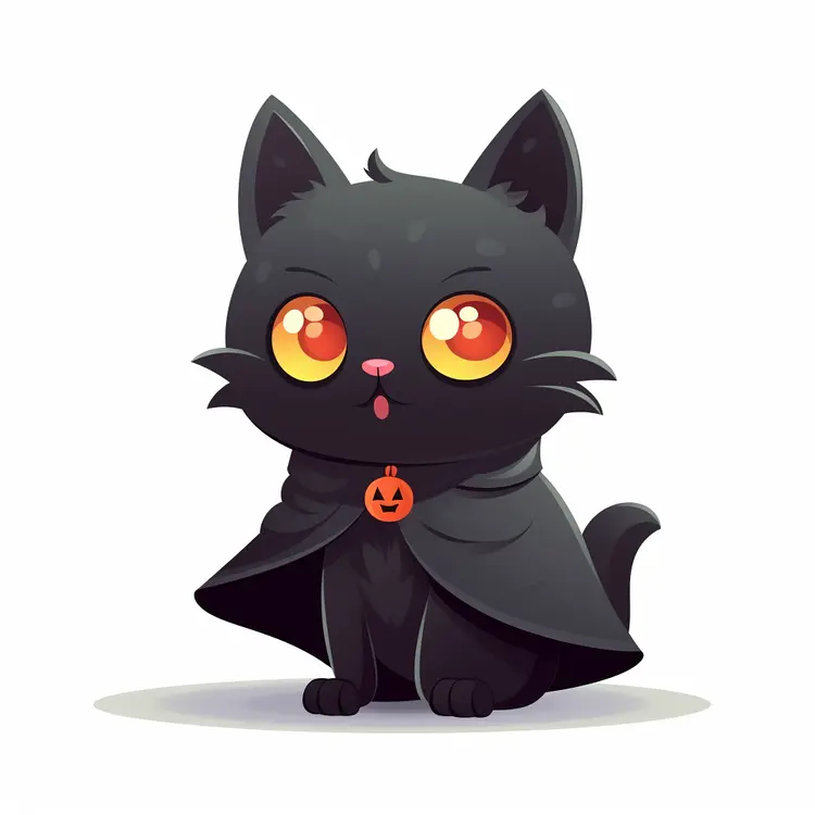 Cute Black Cat in Halloween Cloak