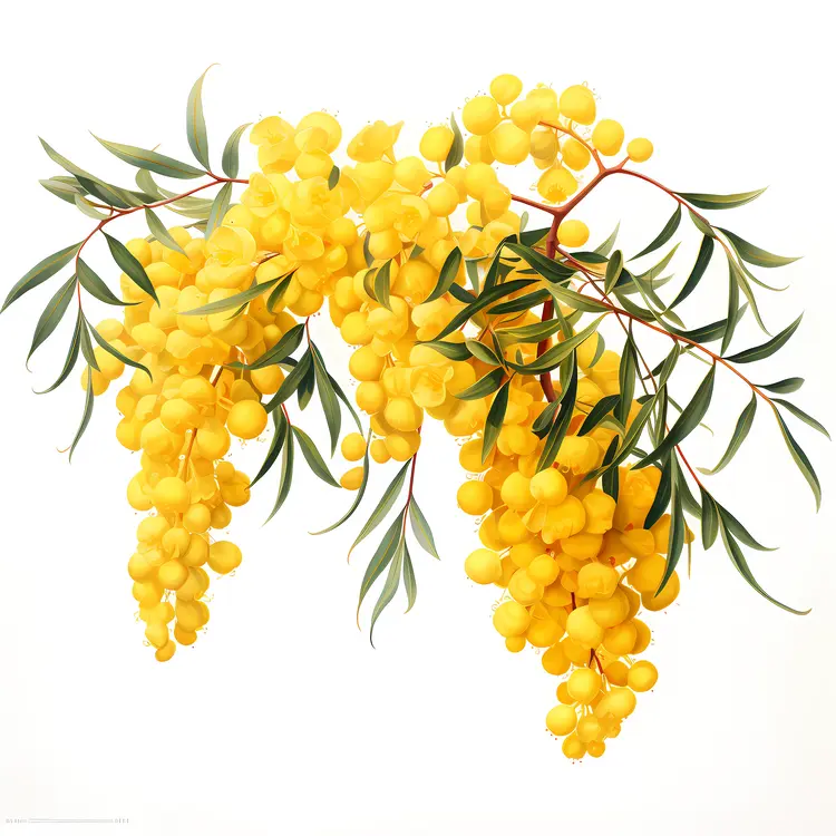 Yellow Flowers with Green Leaves Botanical Illustration