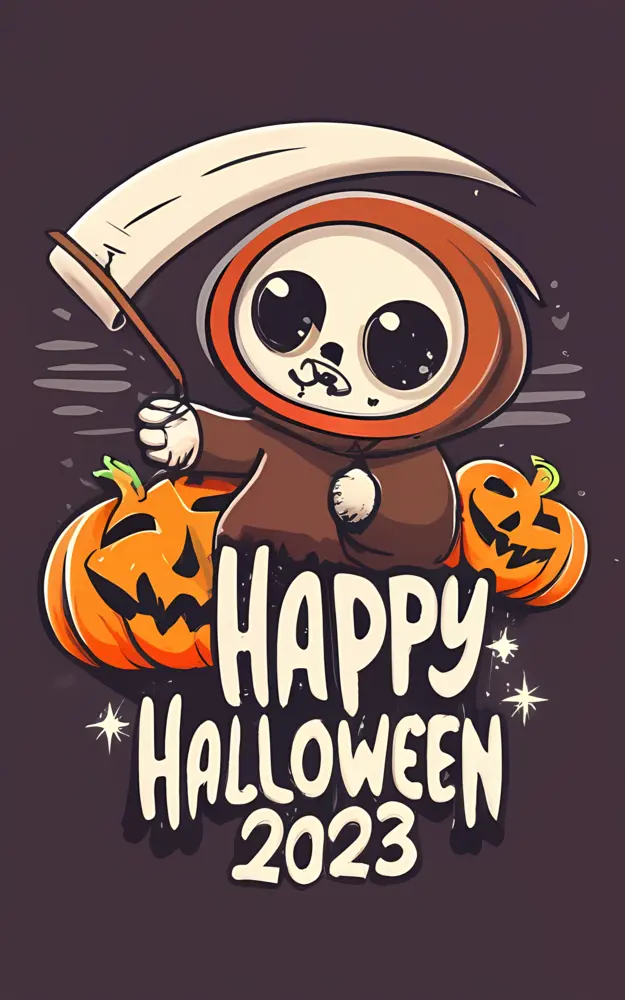 Cute Grim Reaper with Pumpkins for Halloween 2023