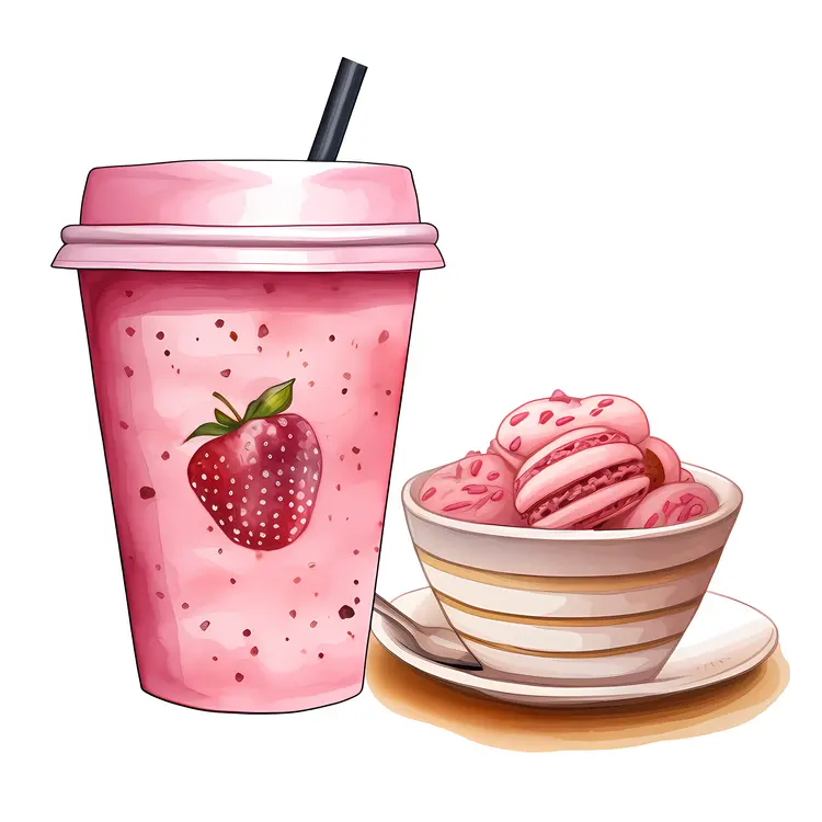 Strawberry Smoothie with Macarons