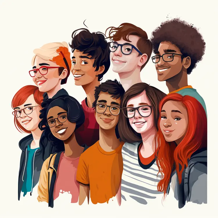 Diverse Group of Cartoon People