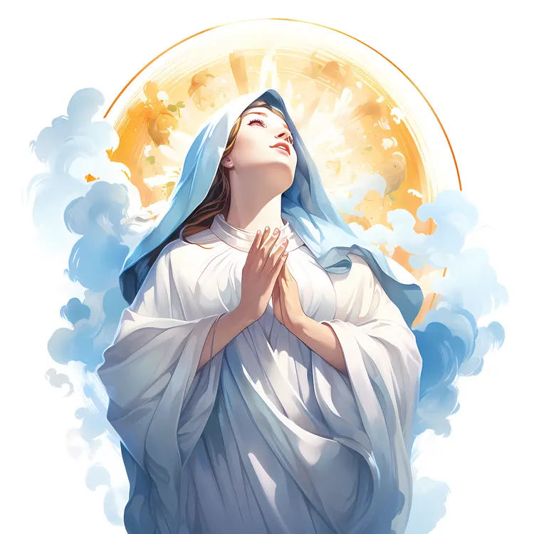 Virgin Mary Praying with Halo in Divine Light