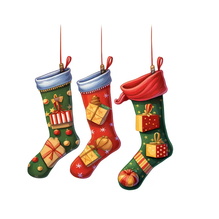 Colorful Christmas Stockings with Gifts
