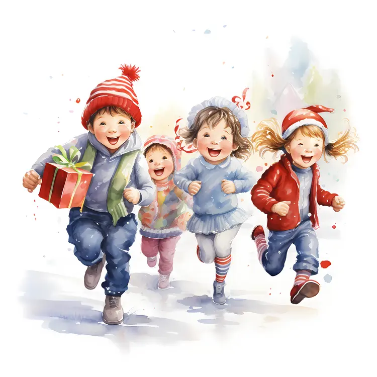 Children Running with Holiday Joy