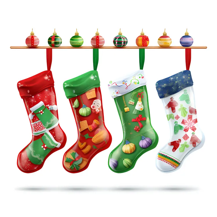 Hanging Christmas Stockings with Ornaments