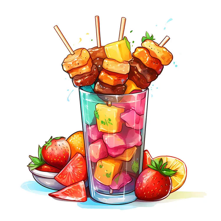 Fruit Skewers in a Glass with Drink