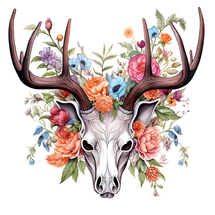 Deer Skull with Vibrant Floral Arrangement
