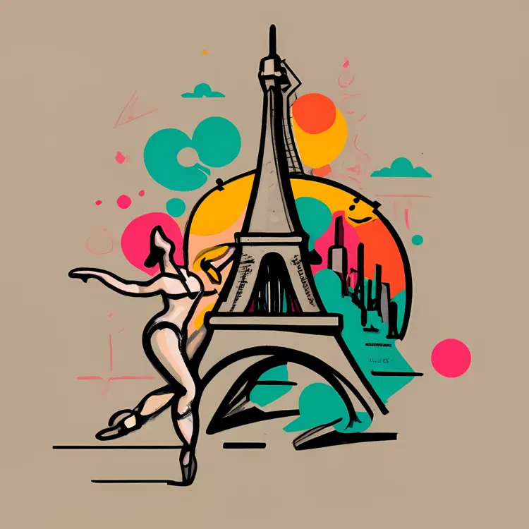 Eiffel Tower with Dancer and Colorful Background