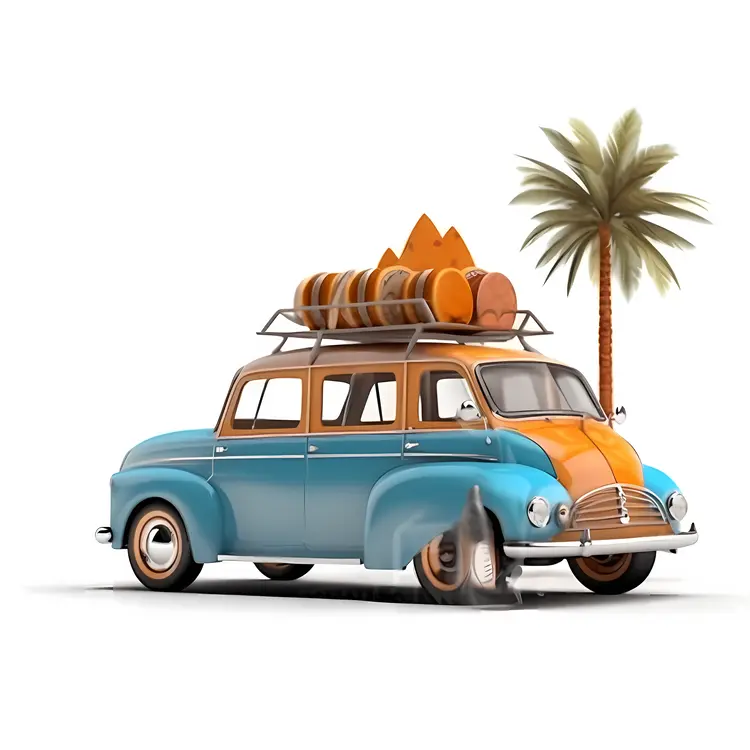 Vintage Car with Surfboards for Summer Vacation