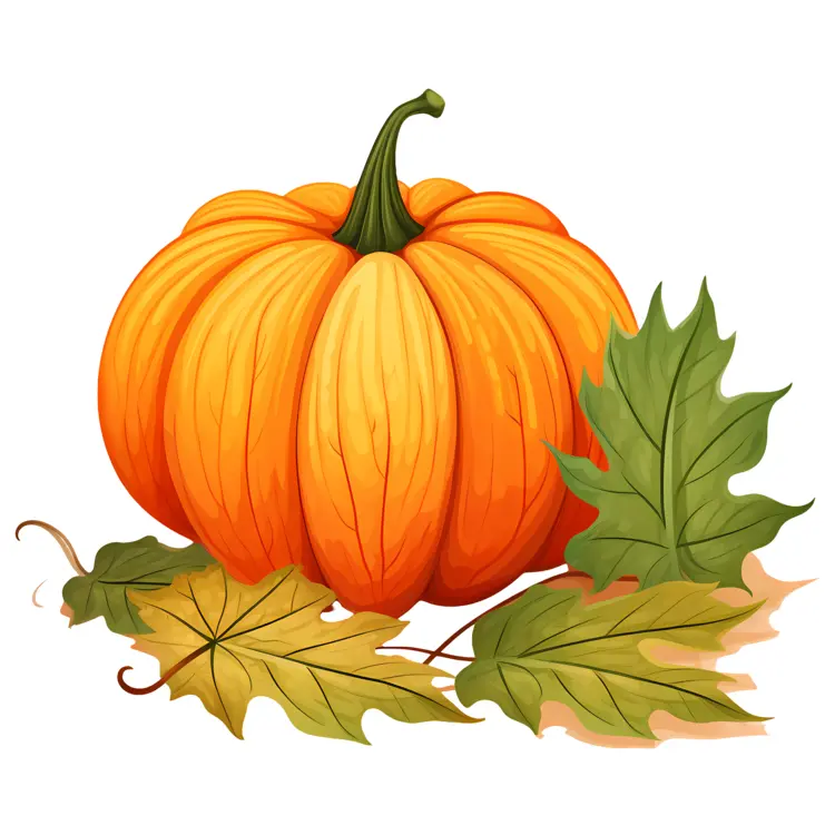 Pumpkin with Autumn Leaves