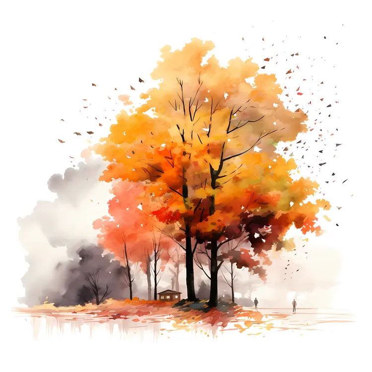 Autumn Trees by the Lake