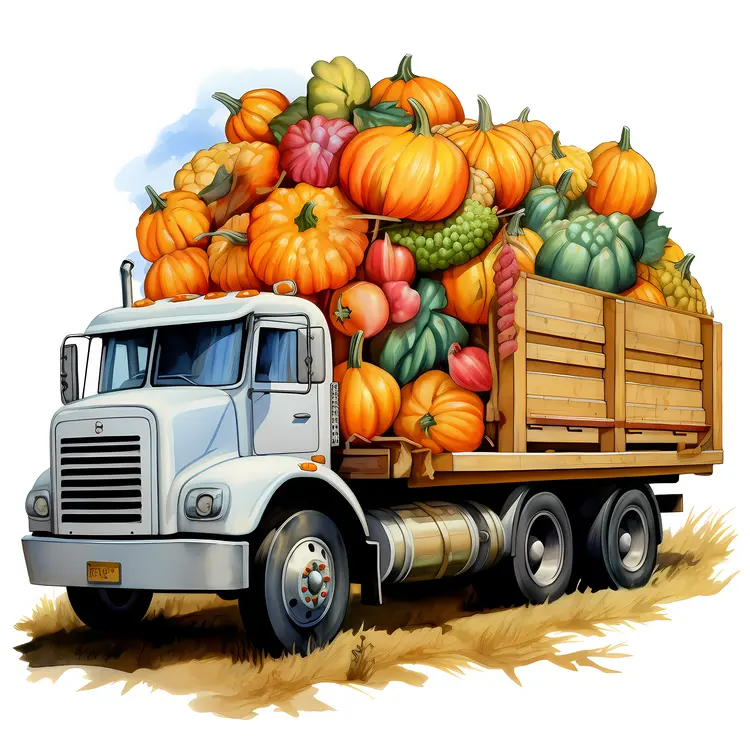 Truck Carrying a Bountiful Pumpkin Harvest