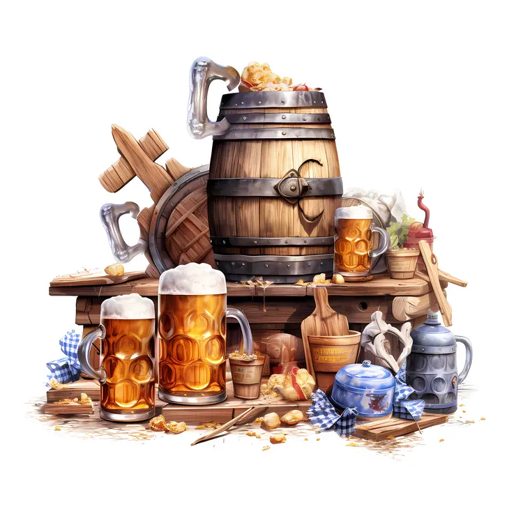 Rustic Beer Barrel and Mugs