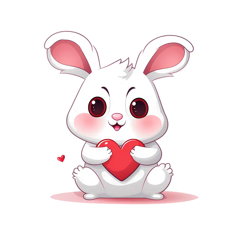 Cute White Bunny Holding a Heart