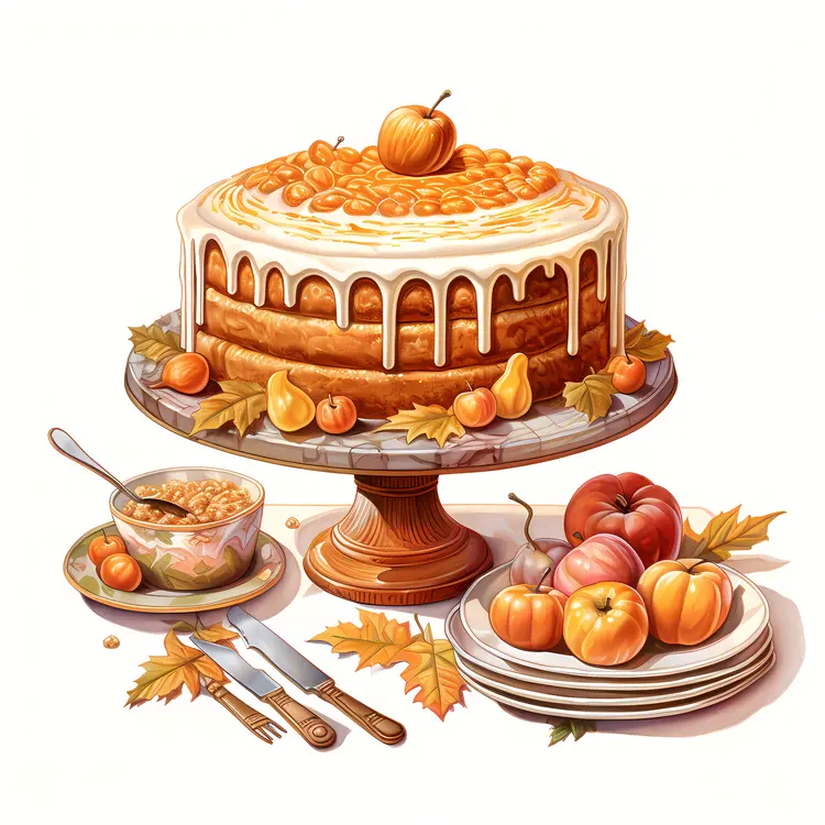 Pumpkin Cake with Autumn Decorations