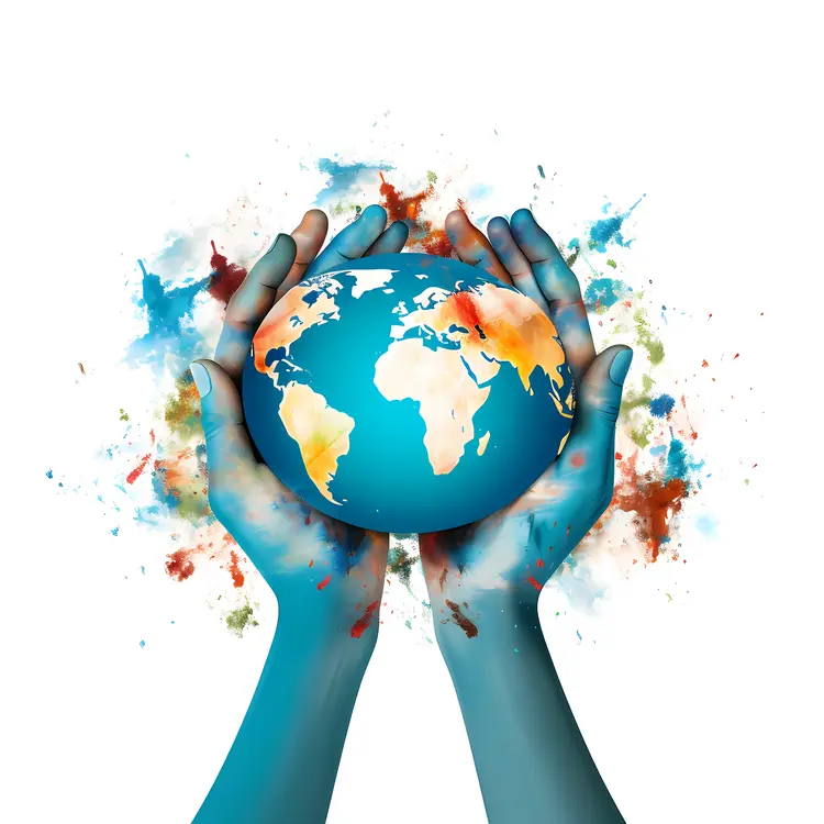 Colorful Hands Holding Earth