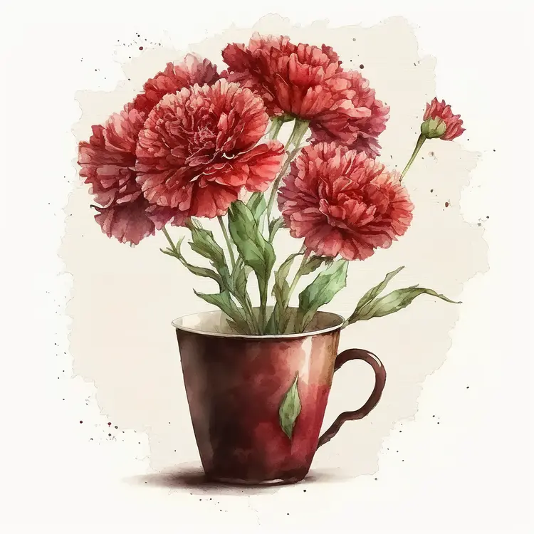 Beautiful Carnations in a Red Cup for Mother's Day