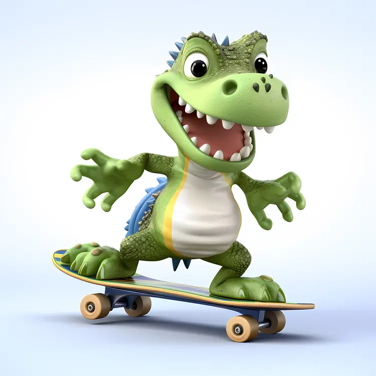Playful Cartoon Dinosaur on a Skateboard