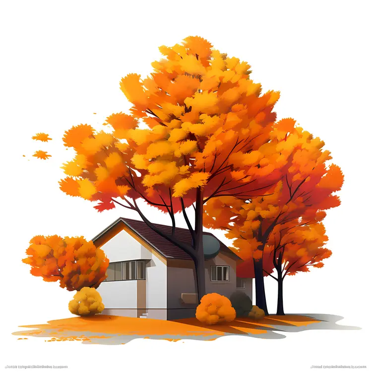Small house with autumn tree