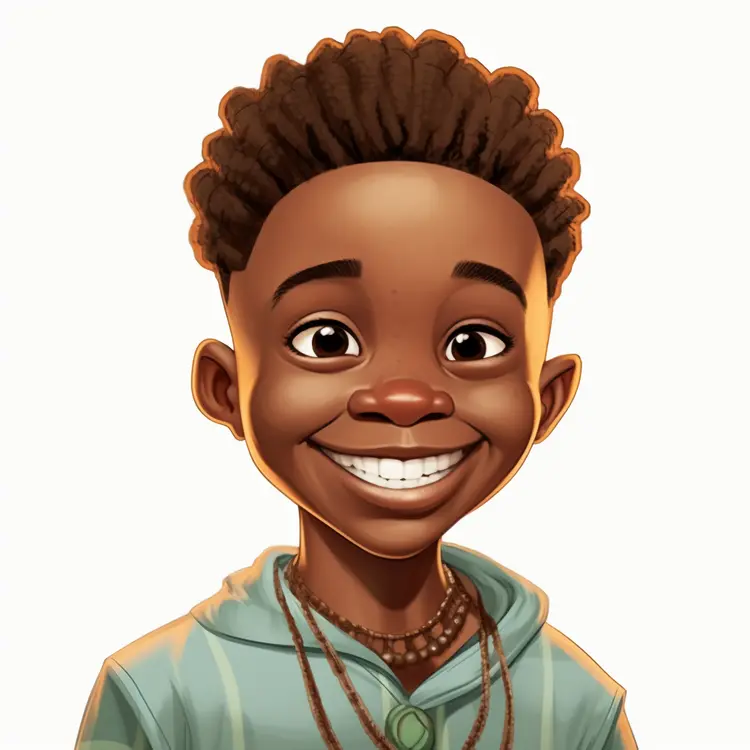 Smiling Cartoon Boy with Necklace