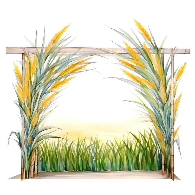 Wheat Frame with Grass Illustration for Harvest Season