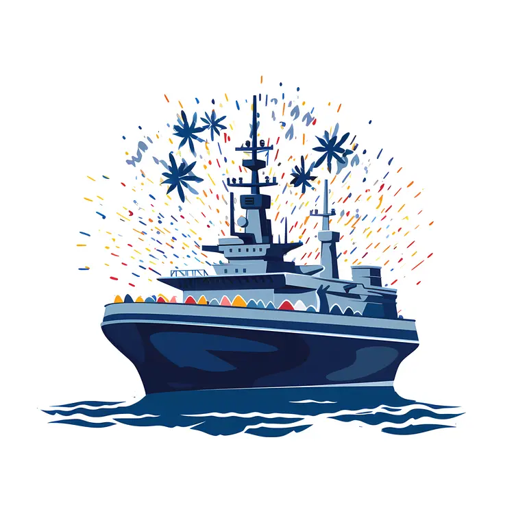 Warship with Fireworks Celebration
