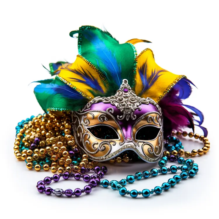 Feathered Mask with Beads for Mardi Gras