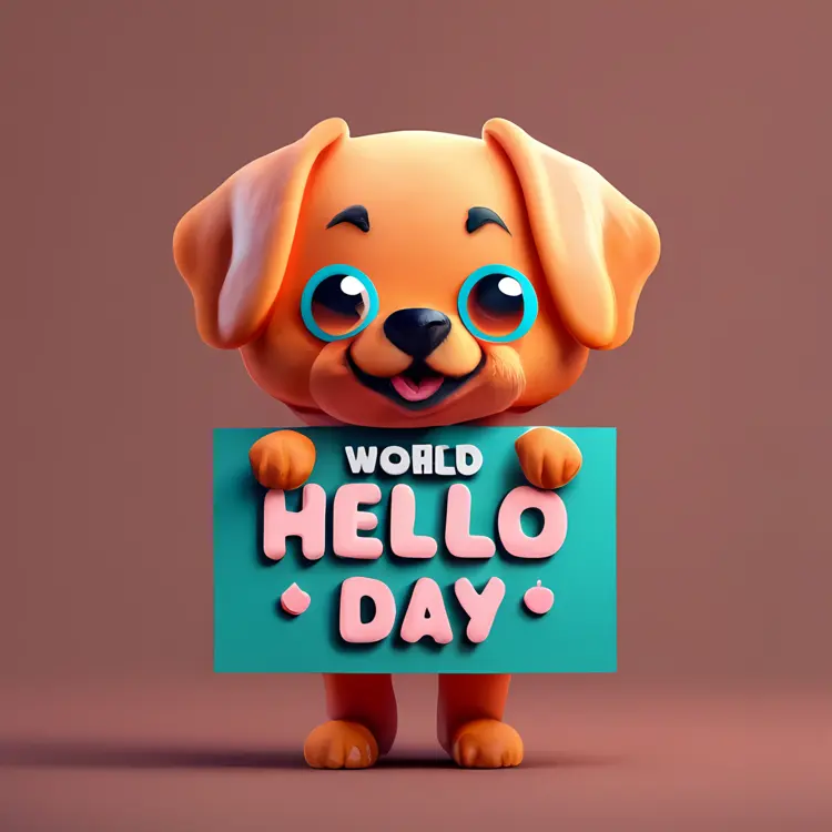Cartoon Dog Celebrating World Hello Day