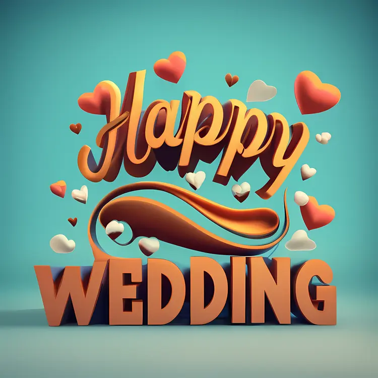 Happy Wedding Text with Heart and Pink Background