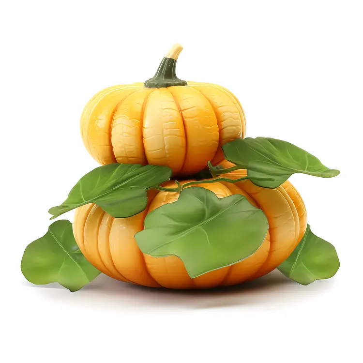 Stacked Pumpkins with Green Leaves