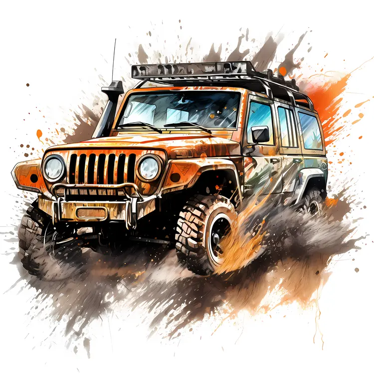 Orange Jeep in Muddy Terrain