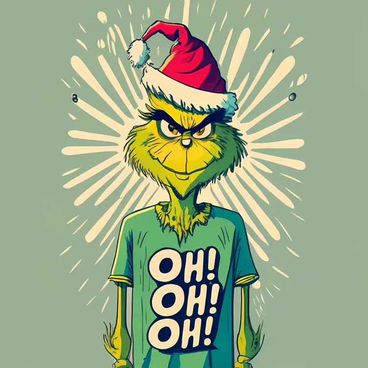 Grinch in Santa Hat with 'Oh! Oh! Oh!' Shirt