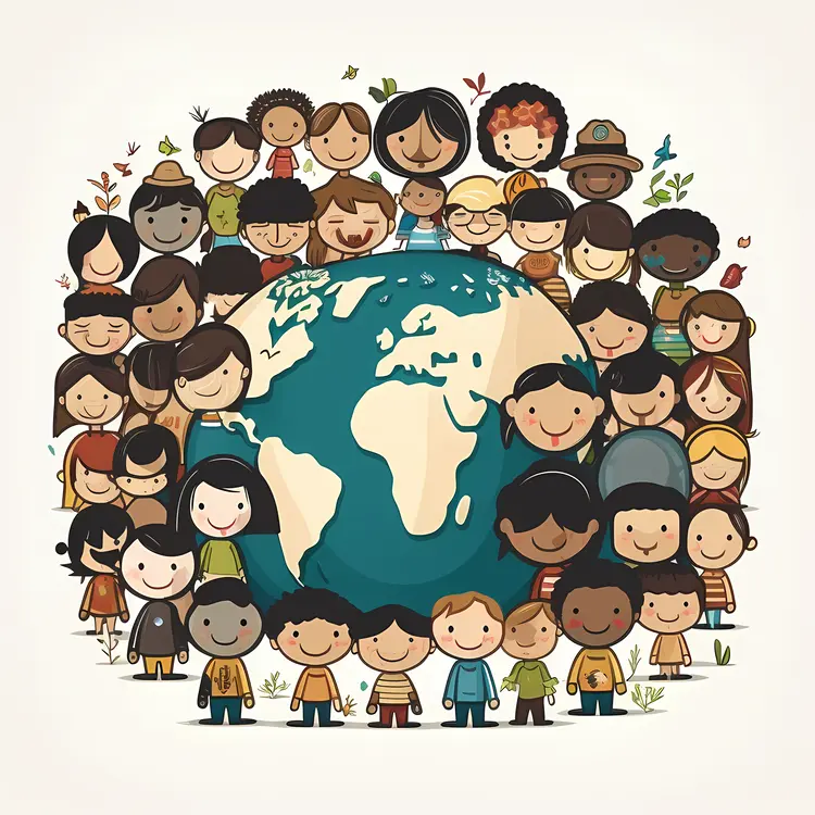 Diverse Group of People Around Earth