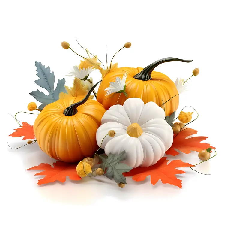 Harvest Pumpkins with Leaves