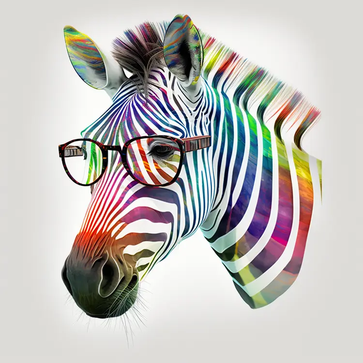 Colorful Zebra with Glasses in Artistic Style