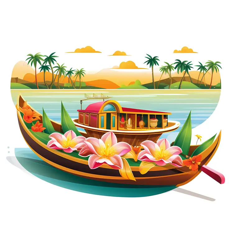 Beautiful Boat with Flowers in Tropical Scenery