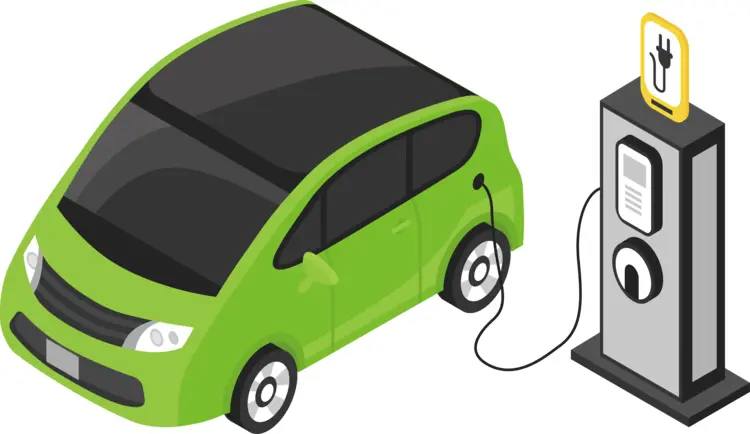 Green Electric Car at Charging Station