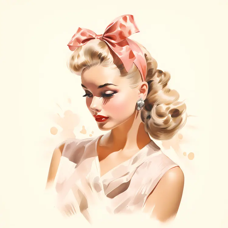 Vintage Woman with Pink Bow