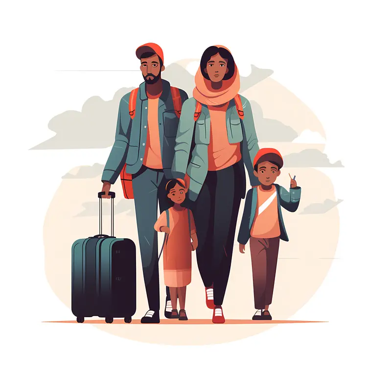 Family Traveling with Luggage