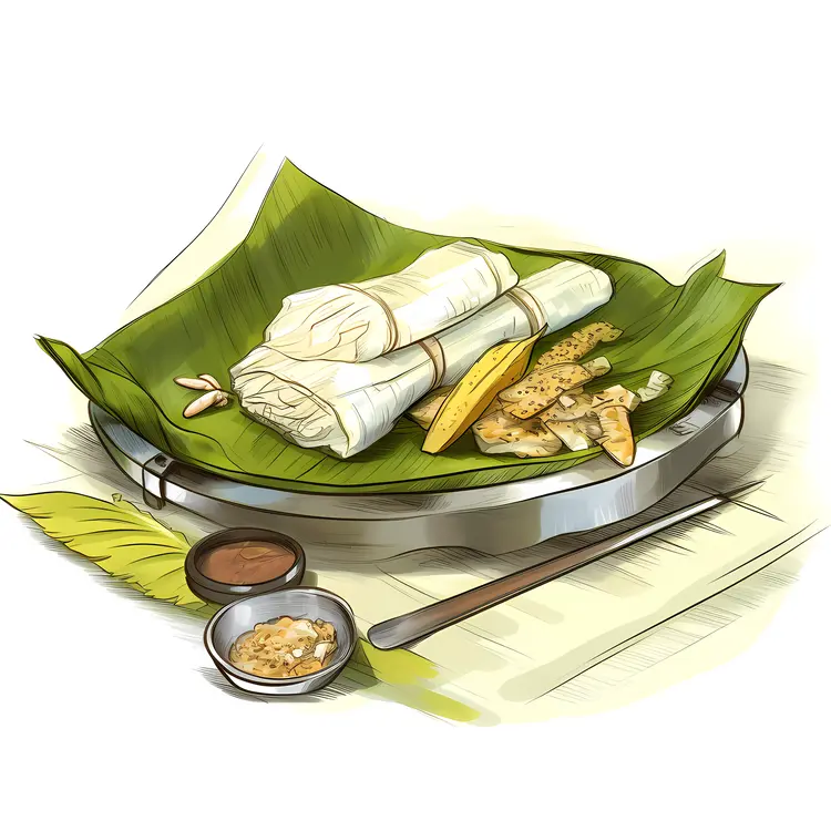 Traditional Wrapped Food with Side Dishes