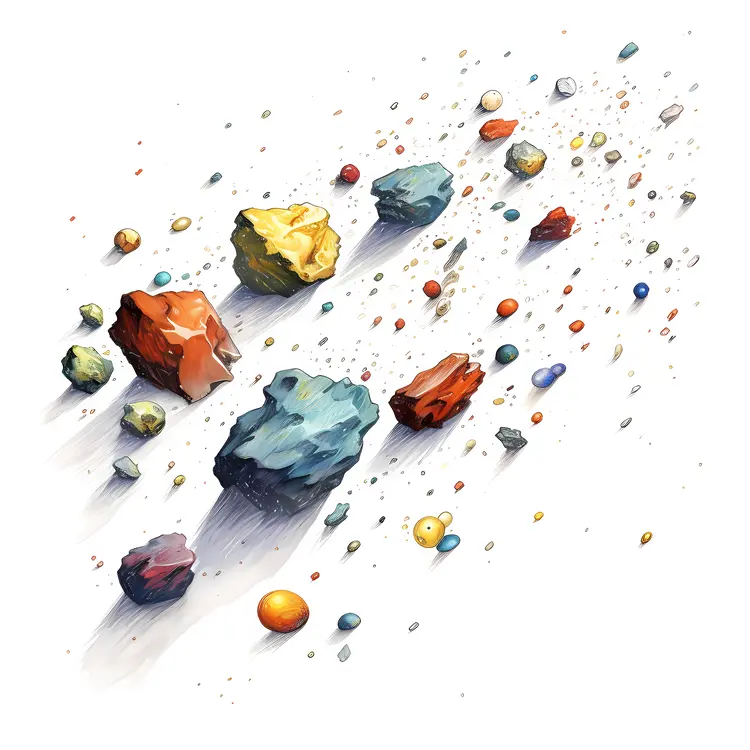Colorful Asteroids in Space