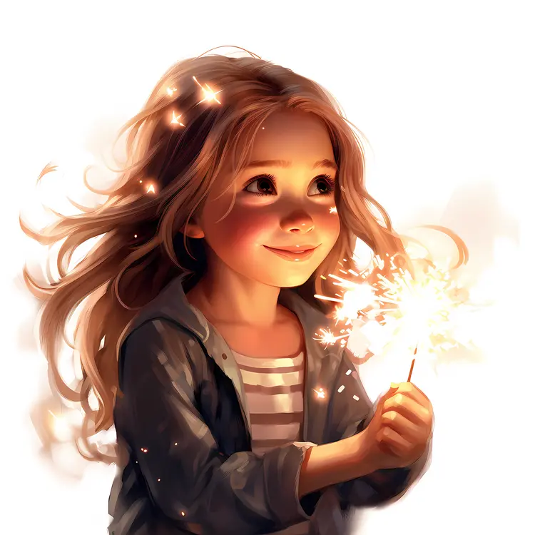 Joyful Girl Holding a Sparkler