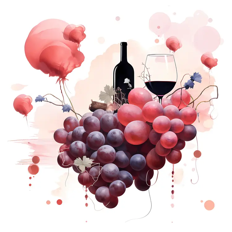Wine Bottle and Grapes in Artistic Style