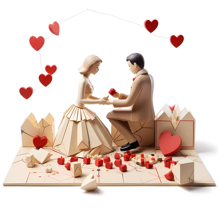 Couple with Heart Decorations and Flowers